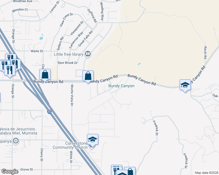 map of restaurants, bars, coffee shops, grocery stores, and more near 22783 Valley Vista Circle in Wildomar