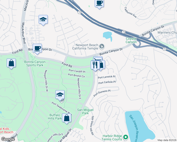 map of restaurants, bars, coffee shops, grocery stores, and more near 2057 Port Bristol Circle in Newport Beach