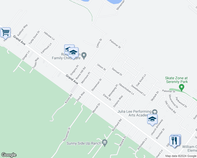 map of restaurants, bars, coffee shops, grocery stores, and more near 19089 Tule Way in Lake Elsinore