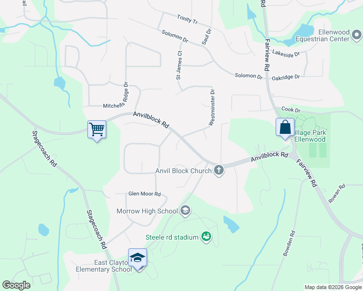 map of restaurants, bars, coffee shops, grocery stores, and more near 4671 Arlon Park Court in Ellenwood
