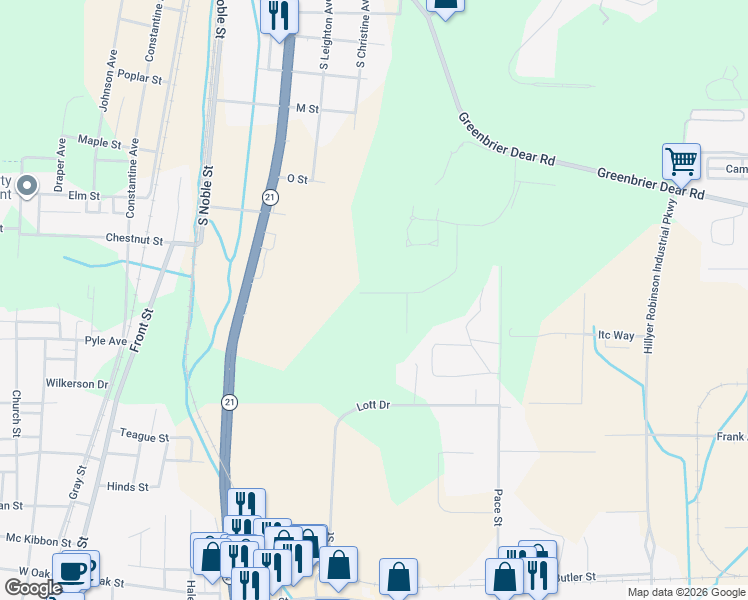 map of restaurants, bars, coffee shops, grocery stores, and more near 1219 Eagle Pass Way in Anniston
