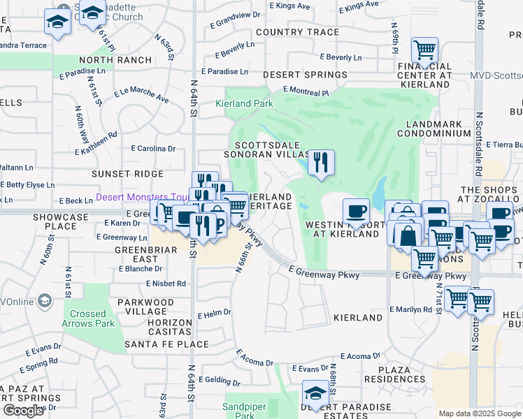 map of restaurants, bars, coffee shops, grocery stores, and more near 15240 North Clubgate Drive in Scottsdale