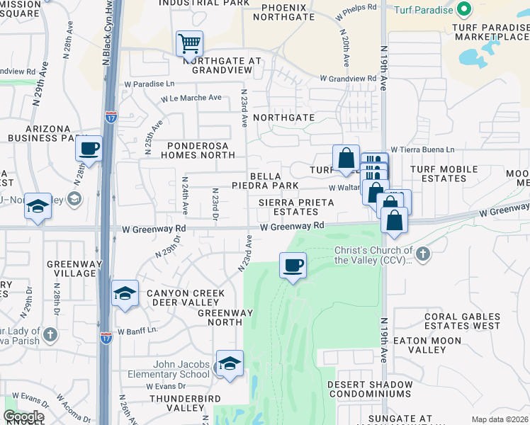 map of restaurants, bars, coffee shops, grocery stores, and more near 15422 North 22nd Drive in Phoenix