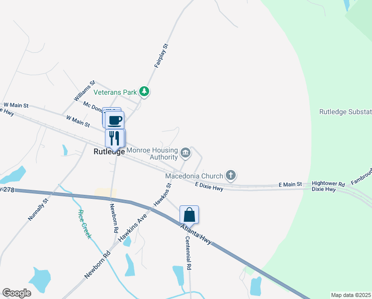 map of restaurants, bars, coffee shops, grocery stores, and more near 228 James Street in Rutledge