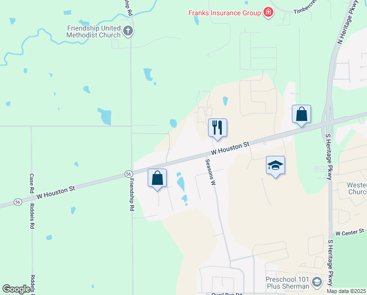map of restaurants, bars, coffee shops, grocery stores, and more near 4601 State Highway 56 in Sherman