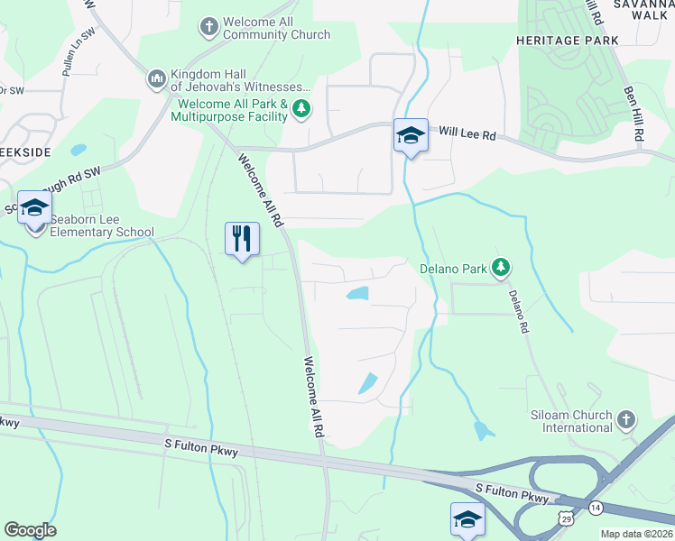 map of restaurants, bars, coffee shops, grocery stores, and more near 295 Laura Circle in College Park