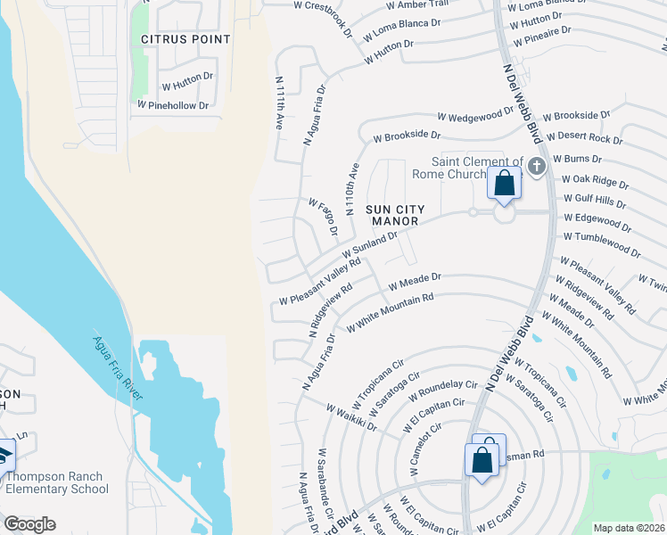 map of restaurants, bars, coffee shops, grocery stores, and more near 11033 West Pleasant Valley Road in Sun City