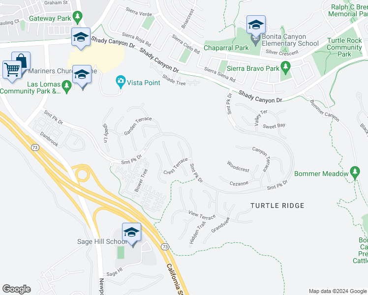 map of restaurants, bars, coffee shops, grocery stores, and more near 28 Castlerock in Irvine