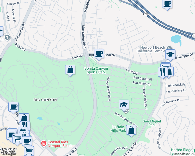 map of restaurants, bars, coffee shops, grocery stores, and more near 1700 Port Margate Place in Newport Beach