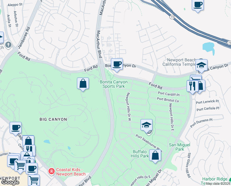 map of restaurants, bars, coffee shops, grocery stores, and more near 1700 Port Margate Place in Newport Beach