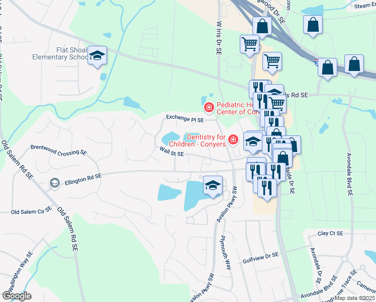 map of restaurants, bars, coffee shops, grocery stores, and more near 2453 Wall Street Southeast in Conyers
