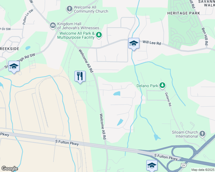map of restaurants, bars, coffee shops, grocery stores, and more near 4220 Kensington Cove in College Park