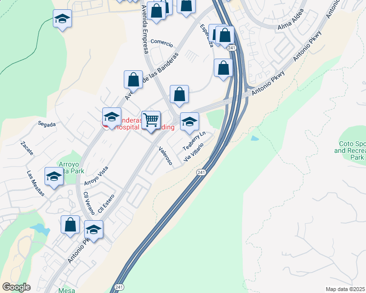 map of restaurants, bars, coffee shops, grocery stores, and more near 27 Arbor Walk Lane in Rancho Santa Margarita