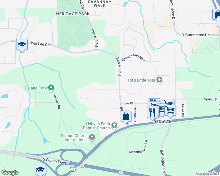 map of restaurants, bars, coffee shops, grocery stores, and more near 3655 Sulene Drive in College Park