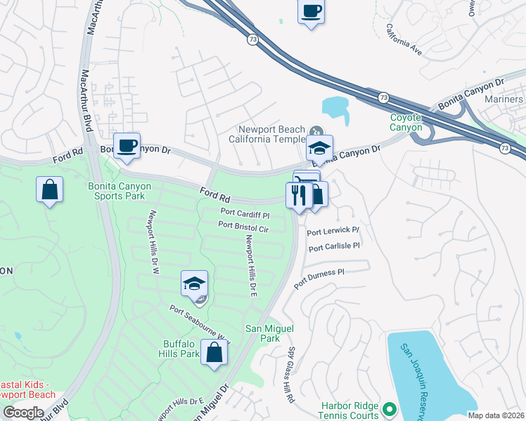 map of restaurants, bars, coffee shops, grocery stores, and more near 2012 Port Bristol Circle in Newport Beach