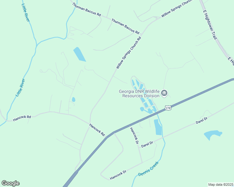 map of restaurants, bars, coffee shops, grocery stores, and more near 2280 Willow Springs Church Road in Social Circle