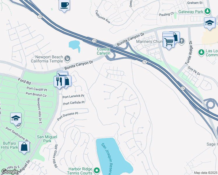 map of restaurants, bars, coffee shops, grocery stores, and more near 16 Fayence in Newport Beach