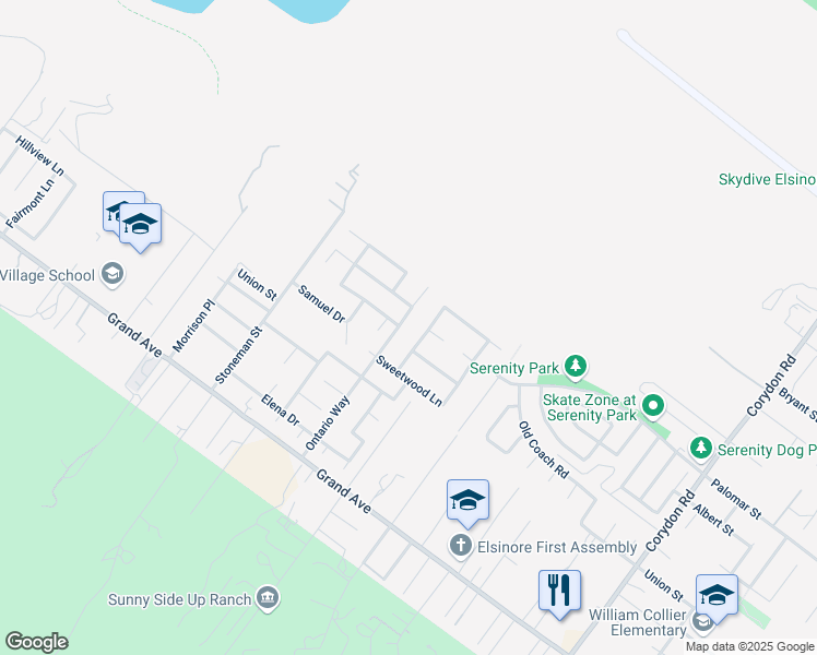 map of restaurants, bars, coffee shops, grocery stores, and more near 32430 Ontario Way in Lake Elsinore