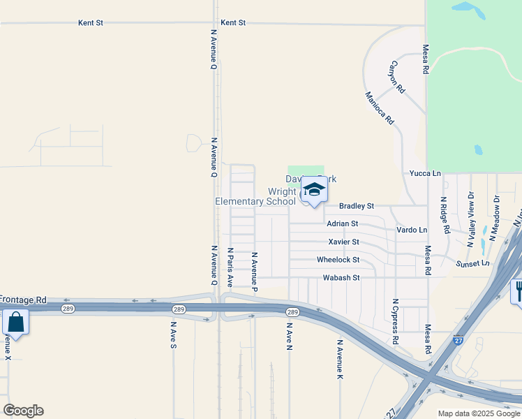 map of restaurants, bars, coffee shops, grocery stores, and more near 2820-2898 North Avenue P in Lubbock
