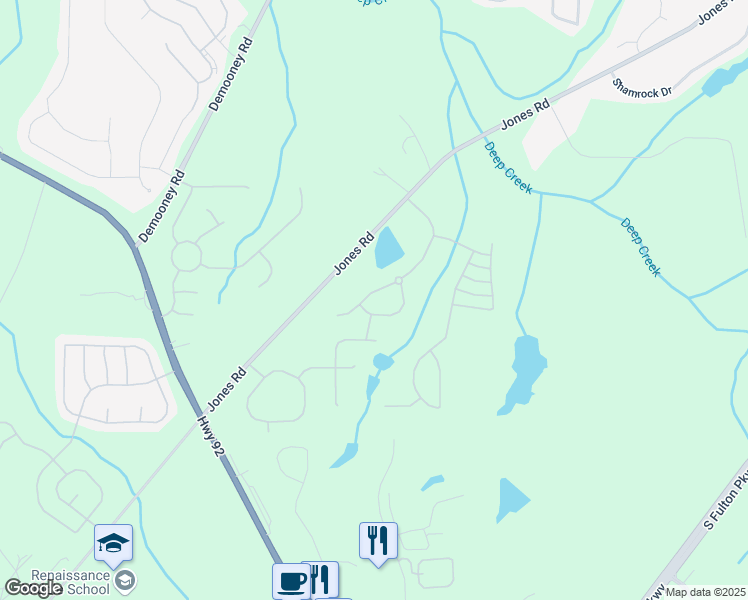 map of restaurants, bars, coffee shops, grocery stores, and more near 436 Berkshire Place in Fairburn