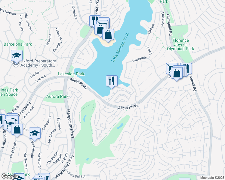 map of restaurants, bars, coffee shops, grocery stores, and more near 27855 Lentiscal in Mission Viejo