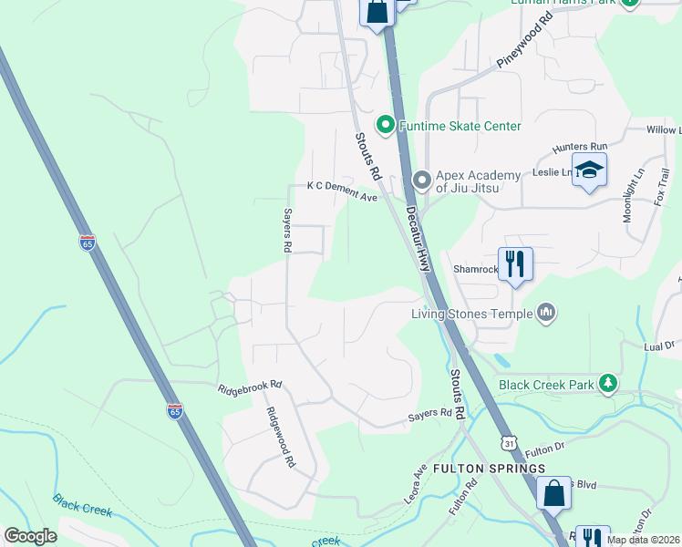 map of restaurants, bars, coffee shops, grocery stores, and more near 2907 Dave Cliff Drive in Fultondale