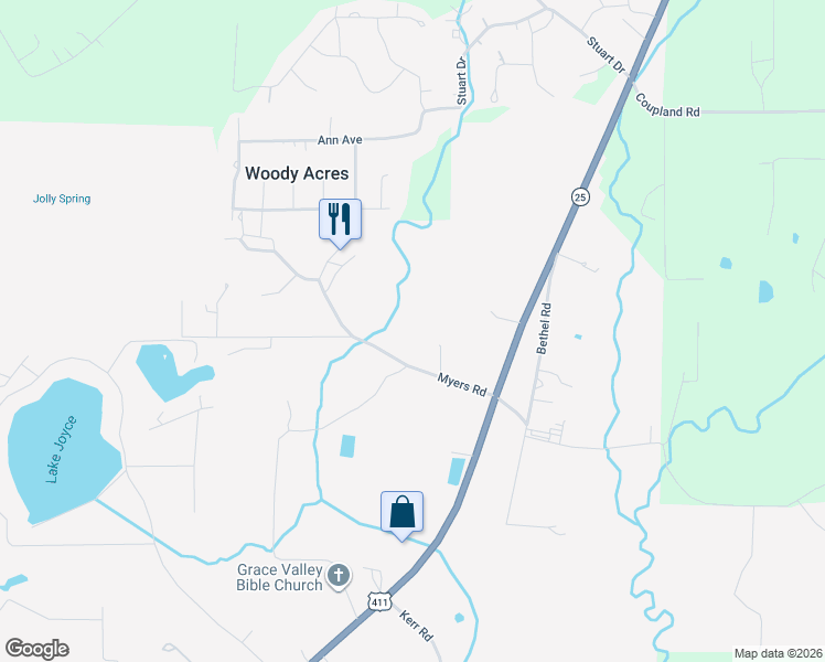map of restaurants, bars, coffee shops, grocery stores, and more near 270 Myers Road in Odenville