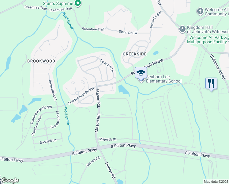 map of restaurants, bars, coffee shops, grocery stores, and more near 427 Thistle Cove in Atlanta