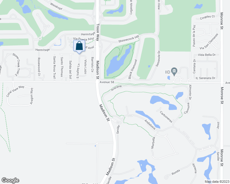 map of restaurants, bars, coffee shops, grocery stores, and more near 58242 Aracena in La Quinta