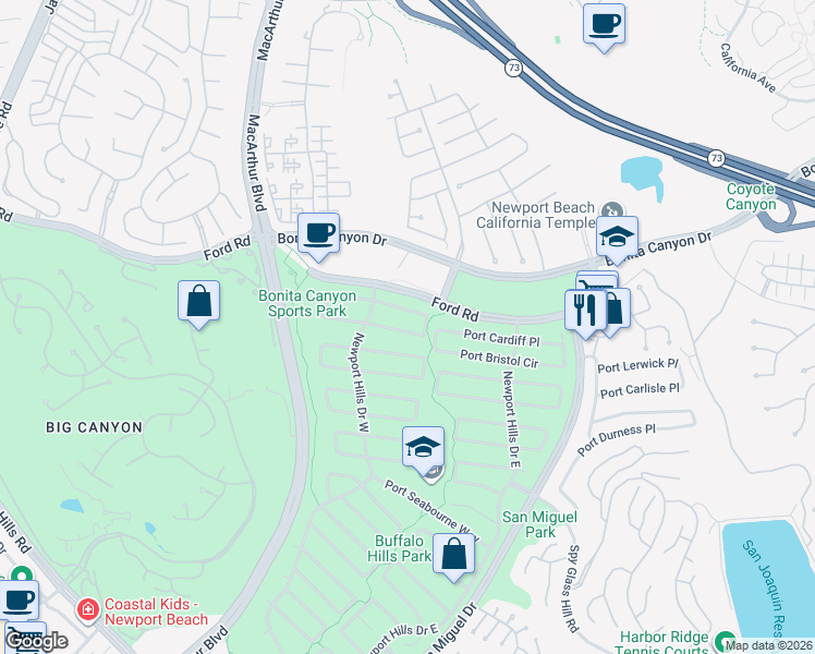 map of restaurants, bars, coffee shops, grocery stores, and more near 1842 Port Sheffield Place in Newport Beach