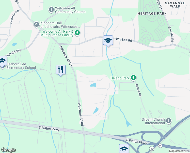 map of restaurants, bars, coffee shops, grocery stores, and more near 4700 Welcome All Terrace in College Park