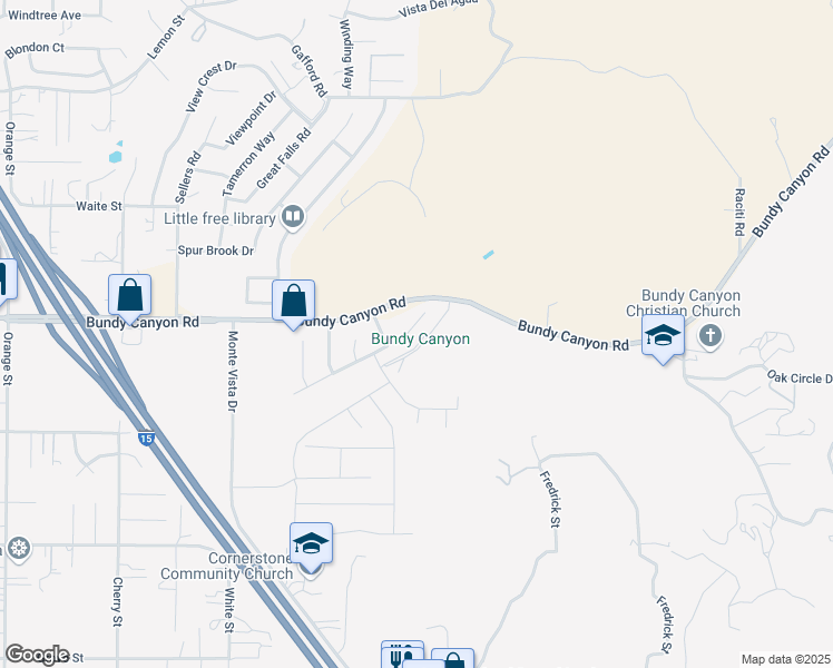 map of restaurants, bars, coffee shops, grocery stores, and more near 22847 Valley Vista Circle in Wildomar
