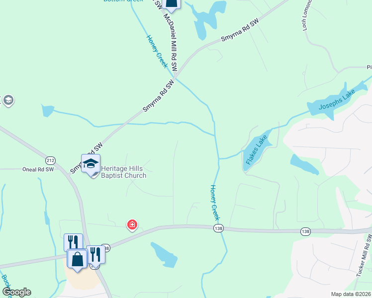 map of restaurants, bars, coffee shops, grocery stores, and more near 2524 Chimney Ridge Drive in Conyers