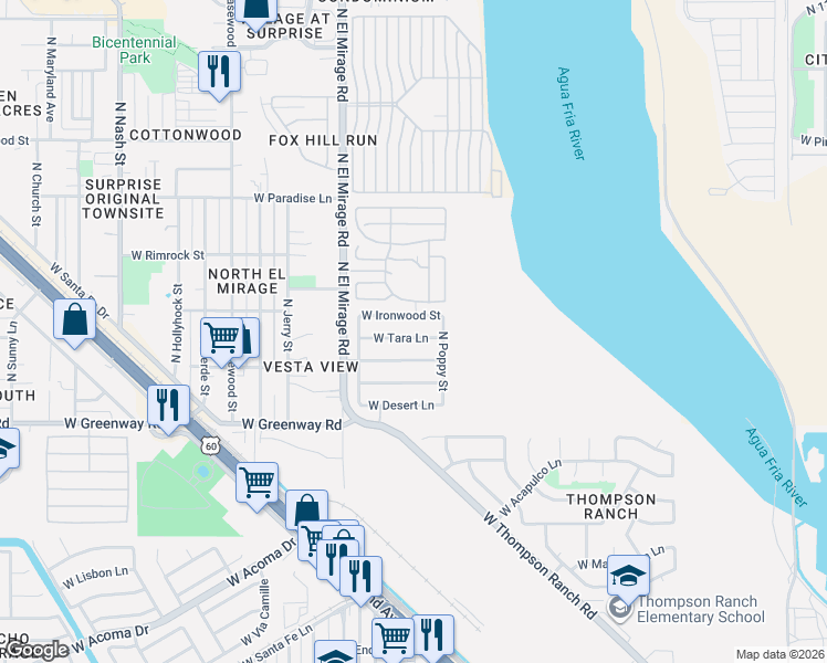 map of restaurants, bars, coffee shops, grocery stores, and more near 12117 West Ironwood Street in El Mirage