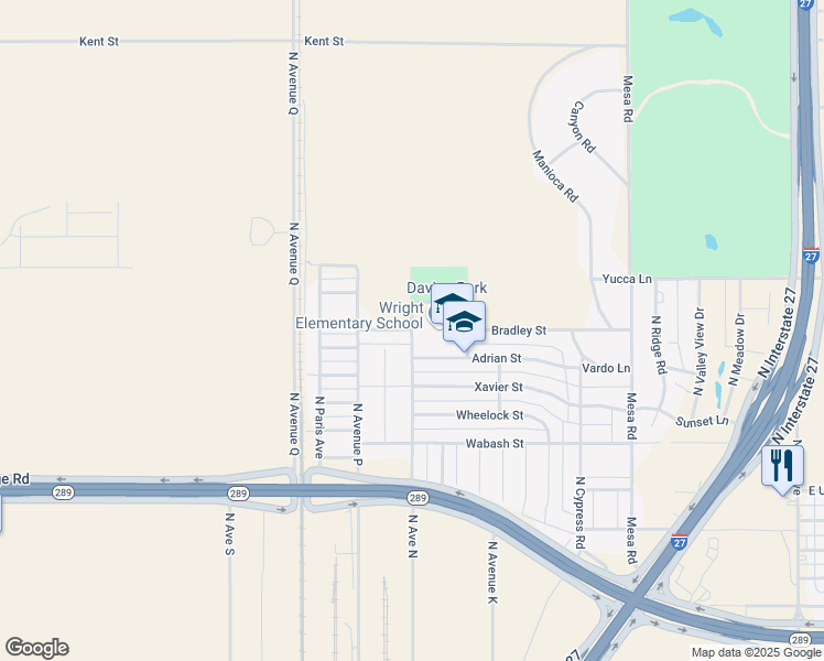 map of restaurants, bars, coffee shops, grocery stores, and more near 3001 North Avenue North in Lubbock