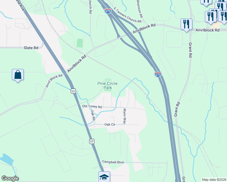 map of restaurants, bars, coffee shops, grocery stores, and more near 4668 Pine Circle in Ellenwood