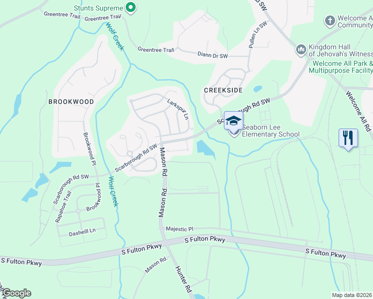 map of restaurants, bars, coffee shops, grocery stores, and more near Thistle Cove in Atlanta