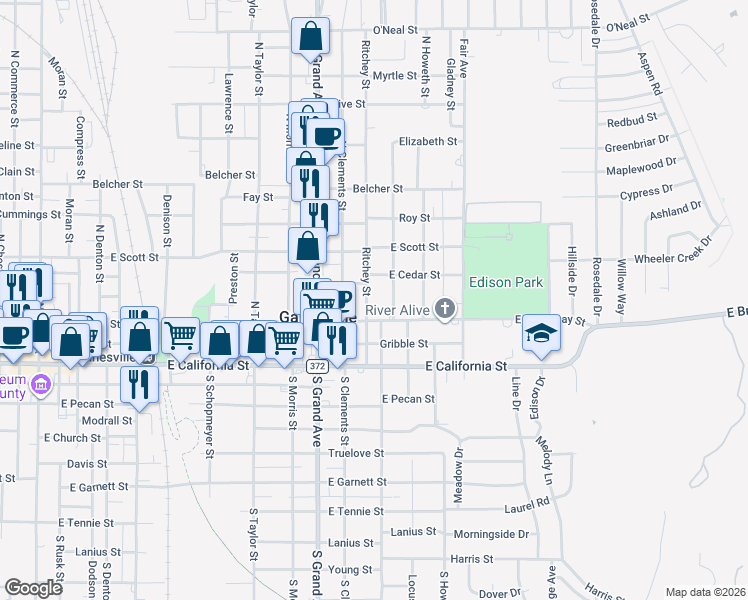 map of restaurants, bars, coffee shops, grocery stores, and more near 334 Ritchey Street in Gainesville