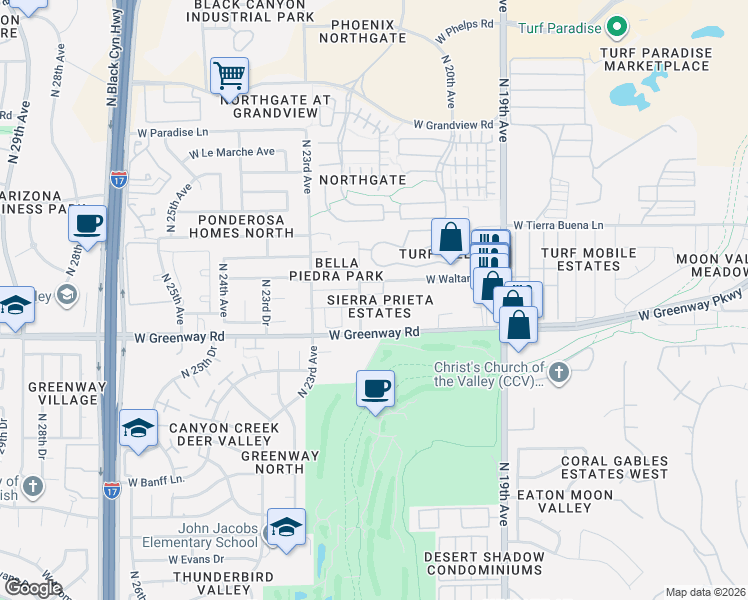 map of restaurants, bars, coffee shops, grocery stores, and more near 2127 West Betty Elyse Lane in Phoenix