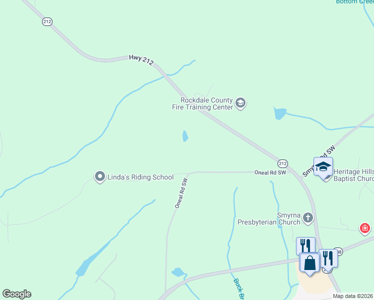 map of restaurants, bars, coffee shops, grocery stores, and more near 2461 Oneal Road Southwest in Conyers