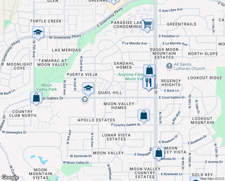 map of restaurants, bars, coffee shops, grocery stores, and more near 219 East Betty Elyse Lane in Phoenix