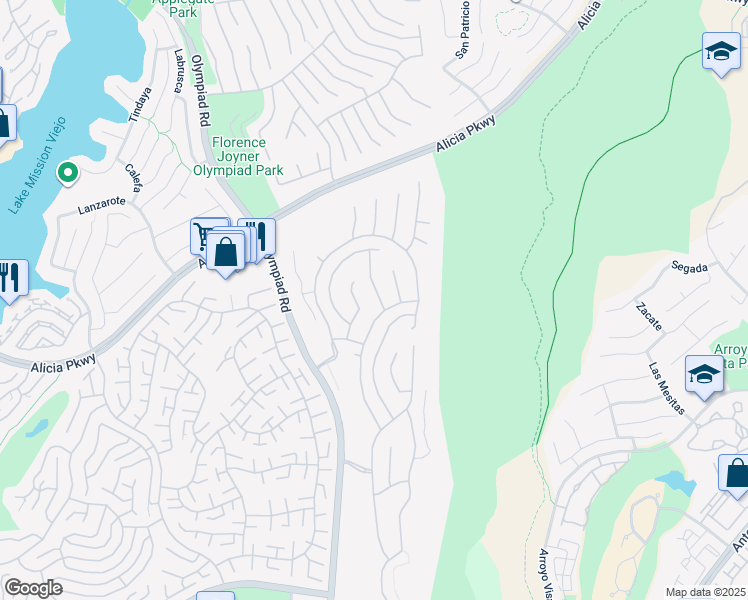 map of restaurants, bars, coffee shops, grocery stores, and more near 23101 Mountain Pine in Mission Viejo