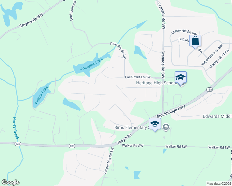 map of restaurants, bars, coffee shops, grocery stores, and more near 2207 Heritage Crossing Southwest in Conyers