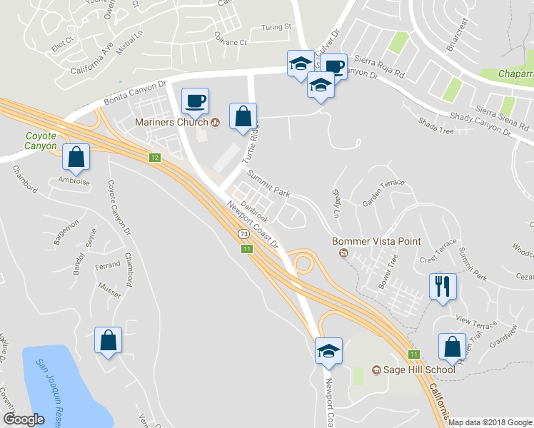 map of restaurants, bars, coffee shops, grocery stores, and more near 258 Coral Rose in Irvine