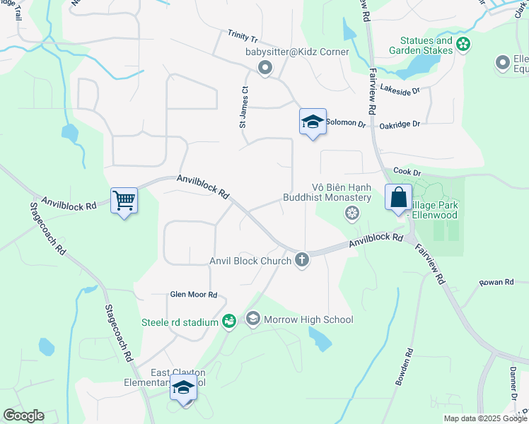 map of restaurants, bars, coffee shops, grocery stores, and more near 4650 Westminster Drive in Ellenwood