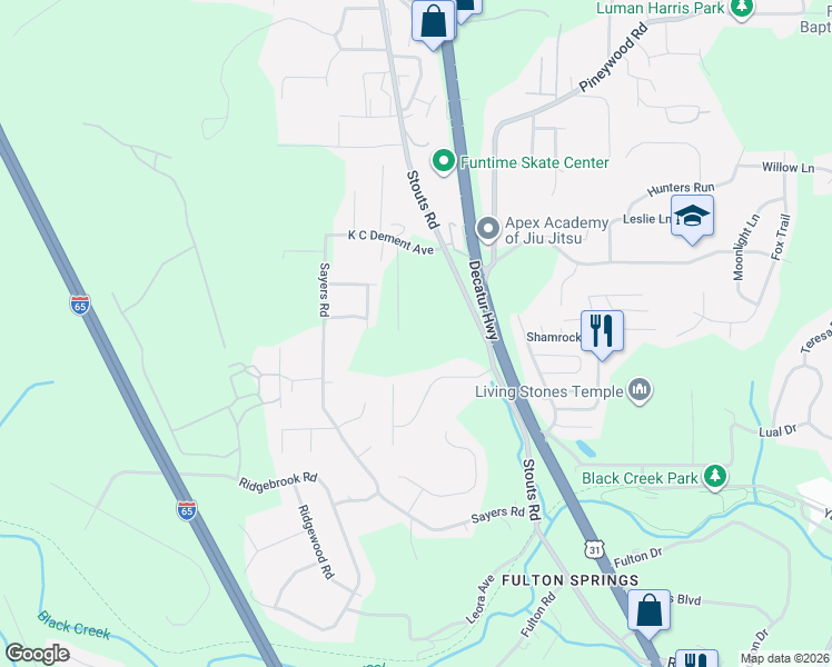 map of restaurants, bars, coffee shops, grocery stores, and more near 2907 Dave Cliff Drive in Fultondale