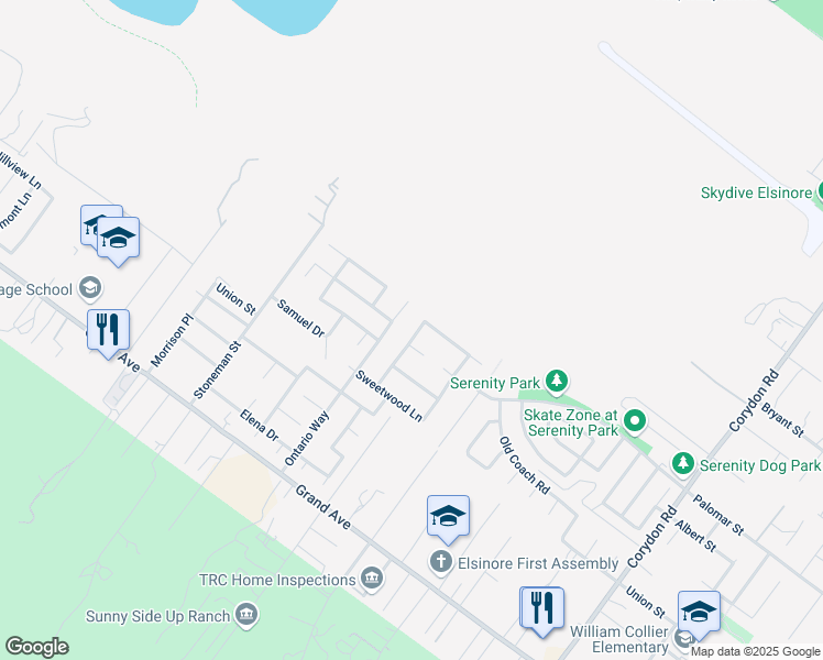 map of restaurants, bars, coffee shops, grocery stores, and more near 32365 Oak Knoll Lane in Lake Elsinore