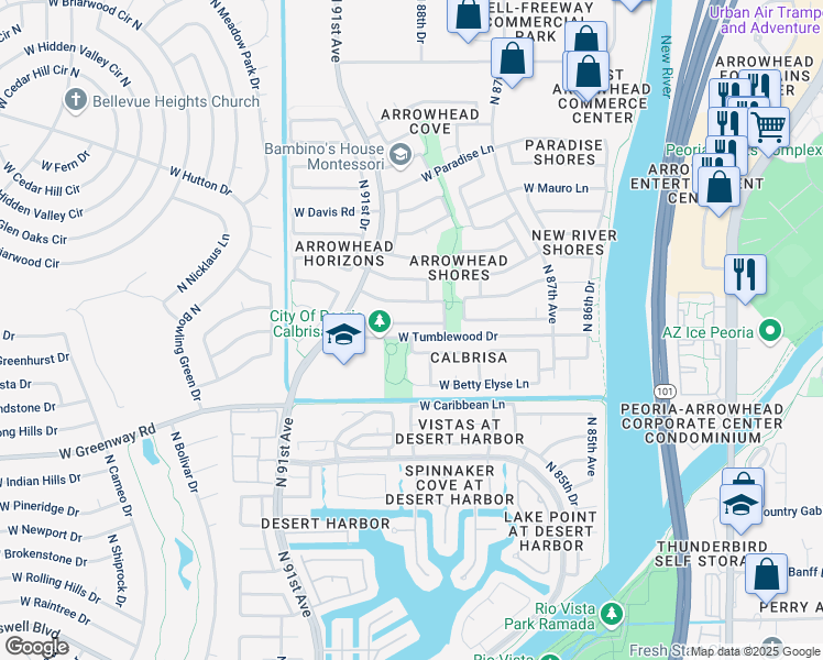 map of restaurants, bars, coffee shops, grocery stores, and more near 8928 West Tierra Buena Lane in Peoria