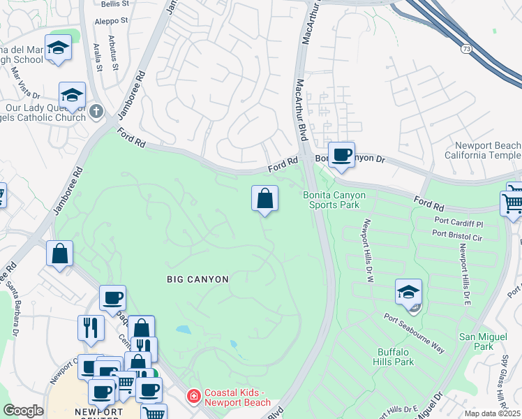 map of restaurants, bars, coffee shops, grocery stores, and more near 2 Royal Saint George Road in Newport Beach