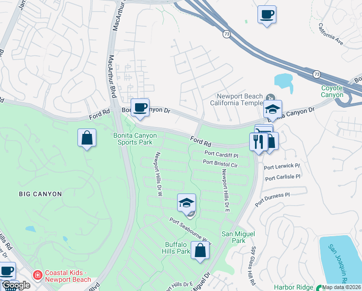 map of restaurants, bars, coffee shops, grocery stores, and more near 1842 Port Sheffield Place in Newport Beach
